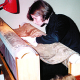 Couching repair on a 19th century “Deer-hunt” tapestry at the Abbey Museum of Art and Archaeology